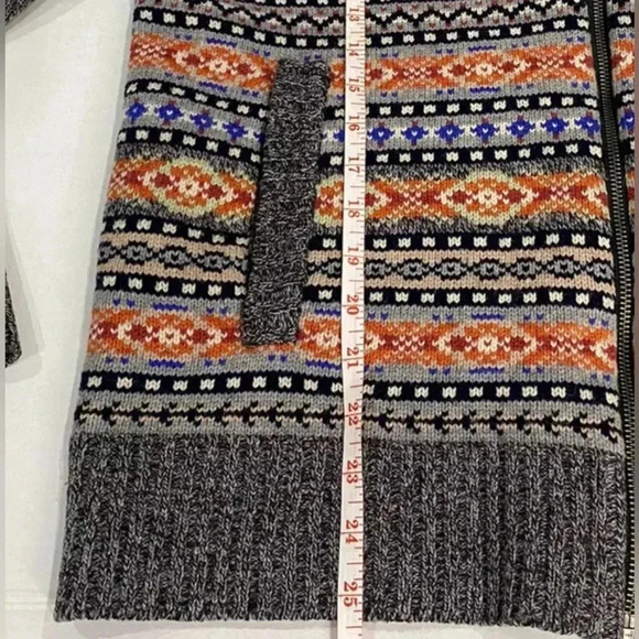 JOGGER 100% Wool Sweater Full Zip Mens Large Pockets Geometric Knit Collared - Picture 9 of 13